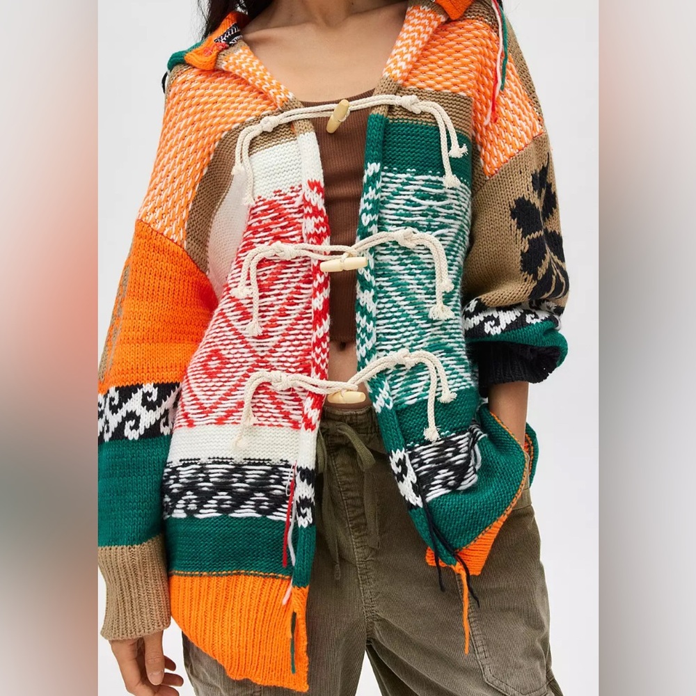 Urban Outfitters BDG Bryce Multi-Color Knit Hooded Cardigan -
